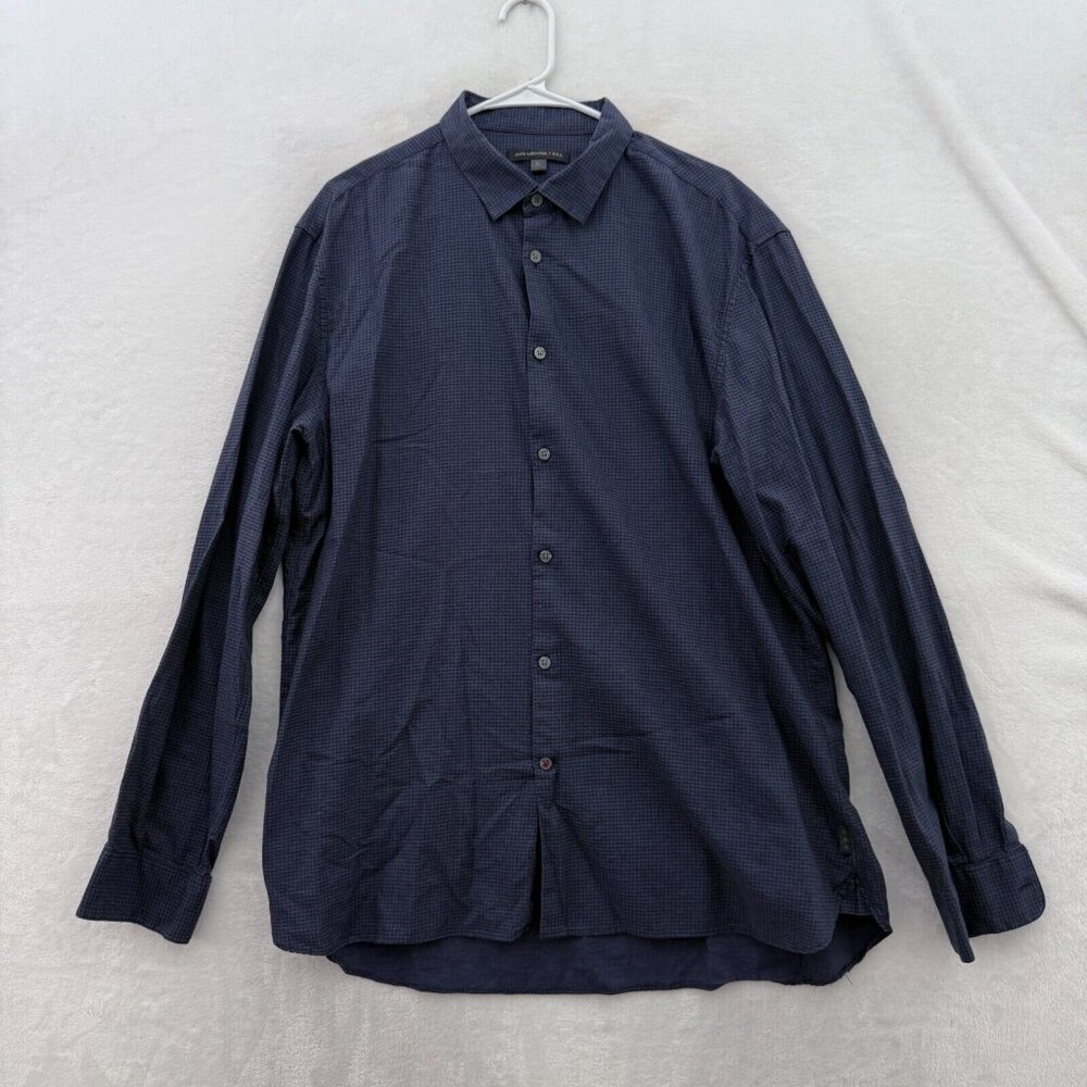 John Varvatos Shirt Mens XL Blue Check Plaid Business Casual
